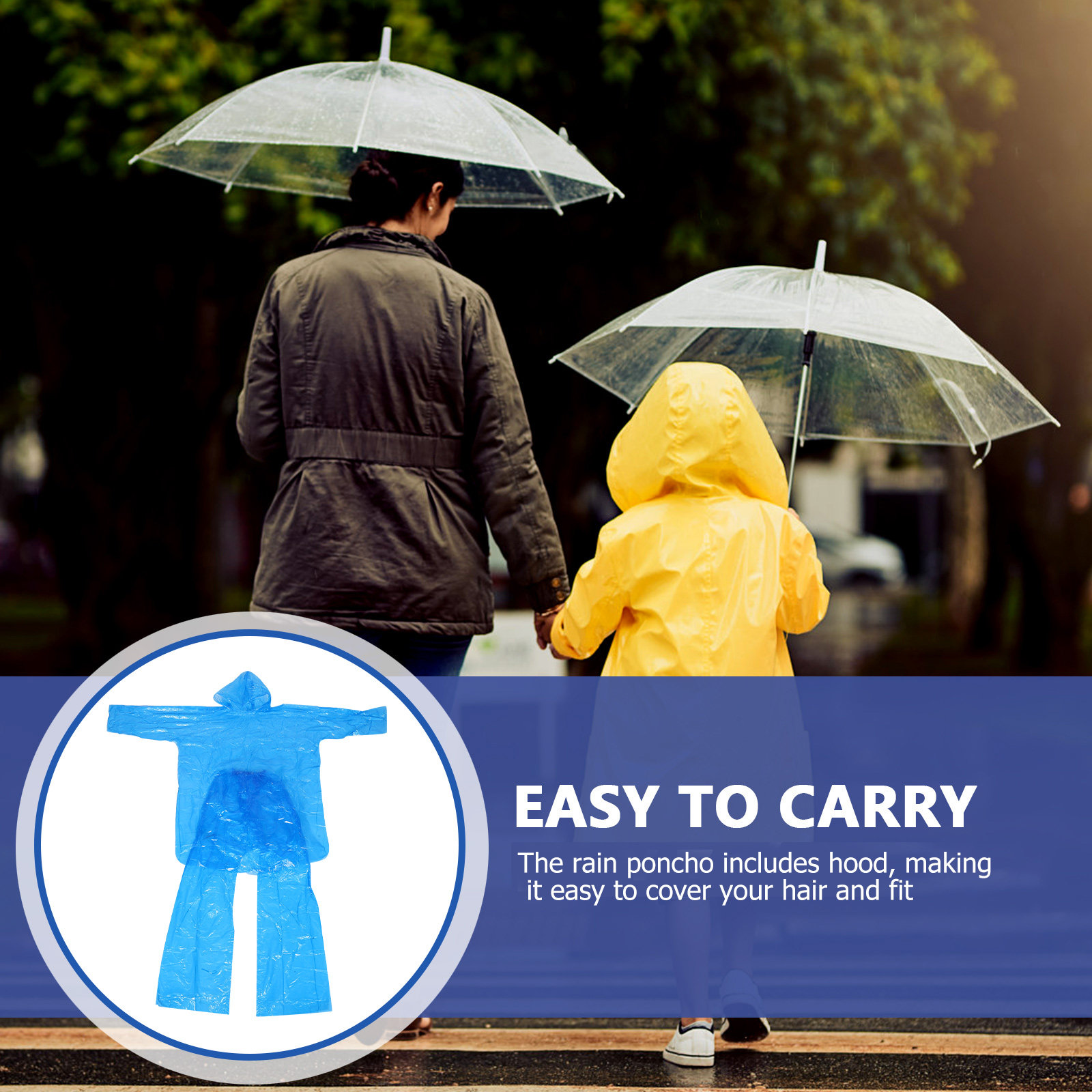 Emergency Poncho Rain - Transparent Rain Poncho Set Plastic Hooded